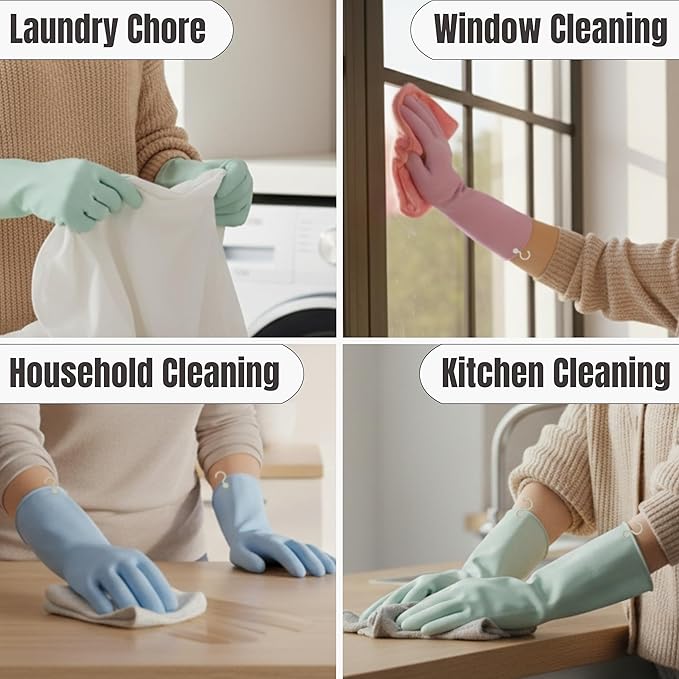 IMARU 3 Pairs Dishwashing Gloves with Hanging Hooks - Reusable Rubber Cleaning Gloves for Household & Kitchen & Gardening, Non-Slip & Waterproof & Durable (Medium)