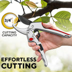 Ratchet Pruning Shears for Gardening Heavy Duty - Increases Cutting Power 3x - Perfect Ratchet Pruners for Weak Hands & Arthritis - 8” Anvil Garden Clippers - Sharp Blade for Effortless Cutting - Red
