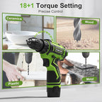 Cordless Drill Set,12V Power Drill Driver 3/8" Keyless Chuck with 92 Acessories, Built-in LED Light, 25+1 Position, Electric Drill for Home DIY Projects (Green)