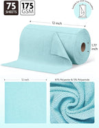 Fantasticlean Microfiber Cleaning Cloth Roll -75 Pack, Tear Away Microfiber Towels, 12" x 12", Reusable, Washable, Scratch Free, Ultra Absorbent Dishcloth for All-Around Cleaning Supplies (Blue)