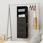 6-Shelves Hanging Closet Organizer with 5 Different Drawers, Foldable Closet Organizers and Storage for Wardrobe, Closet& RV, Clothes and Accessories Storage, Non-Woven Fabric, Black