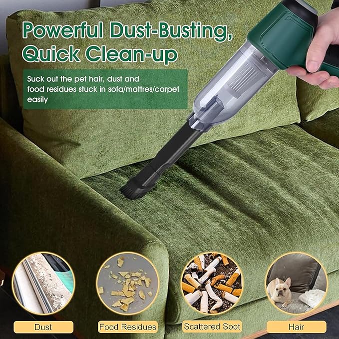 Handheld Cordless Vacuum Cleaner for Car & Home, 10000Pa Strong Suction Mini Dust Buster, Rechargeable 3-in-1 Portable Vacuum with Crevice Tool - Pet Hair, Keyboard, Carpet, Stairs (Lightweight)