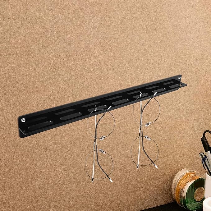 Wall-Mounted Acrylic Sunglasses Rack with Black Finish, Eyewear Organizer for Glasses Storage and Display, Space-Saving Hanging Glasses Holder for Home and Office
