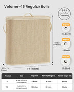 Bamboo Toilet Paper Storage Basket with Lid & Handle - 32L Large Capacity Handwoven Bathroom Organizer for 16 Rolls - Sturdy Stand Holder for Toilet Paper Organization, Light Natural