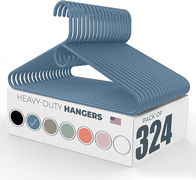 Neaties Heavy Duty Clothes Hangers 100+ Pack (324 Count) – Made in the USA – 8lb Capacity Plastic Hangers for Adult Clothing – Durable for Pants, Coats, Jackets, or Jeans – Blue