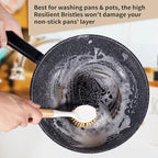 Kitchen Dish & Cast Iron Brush with Scraper, [2 Pack] Skillet Scrub Cleaner with Handle, Kitchen Cleaning Scrubber for Dishes, Pots, Cast Iron Skillet, Non-Stick Frying Pans, Sinks and House Cleaning
