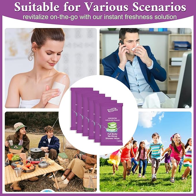 300 Pcs Body Wipes Individually Wrapped(8" x 9.5"),Shower Wipes for Adults Bathing No Rinse,Personal Cleansing Wipes for Travel Gym,Bulk Deodorant for Homeless