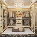 Aheaplus Closet System, 4-9Ft Closet Organizer with 4 Wooden Drawers, Wood Closet Organizer System with Tower, Walk-in Closet Organizer Wardrobe Garment Clothes Rack with 4 Hanging Rods, 2White Oak