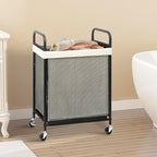 STORAGE MANIAC Rolling Laundry Hamper with Wheels 1-Section Laundry Sorter Rolling Laundrys Basket on Wheels with Removable Bag Clothes Hamper Laundrys Organizer Cart Bathroom Bedroom 90L Beige