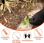 Wooden Handle Dandelion Weeder Tool - Polished Stainless Steel Dual - Forked Head Dandelion Weeder Puller Tool for Planting, Weeding, Flower & Vegetable Care with Nylon Nitrile Coated Gloves