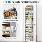 Mefirt Over The Door Organizer, 8 Shelf Door Hanging Organizers with 8 Large Capacity Pockets, Back of Door Organizer Storage Hanging Shelves for Closet Bathroom Bedroom Nursery
