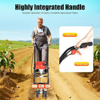 Gas Powered Tiller, 52Cc 2 Stroke Garden Yard Rototiller Tilling Cultivator Heavy Duty Gasoline Tiller with Adjustable Wheels & Long Handle for Plowing Turning Soil Ditching 1900W (52CC 2-Stroke)