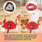 Scrubber Mop Head Replacement for O-Cedar EasyWring 1-Tank: Upgraded Dual-Action Bristles & Scouring Pad for Deep Cleaning Floors, Corners, Tile, Grout - 1 Scrub Brush & Base, 2 Sponge Pads