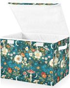 senya Large Storage Bins with Linen Collapsible Foldable Storage Cubes Fabric Closet Organizer Containers box with Flip-Top Lid for Home Bedroom Office 16.7 x 12.6 x 11.8in (Flowers Mushrooms Stars)