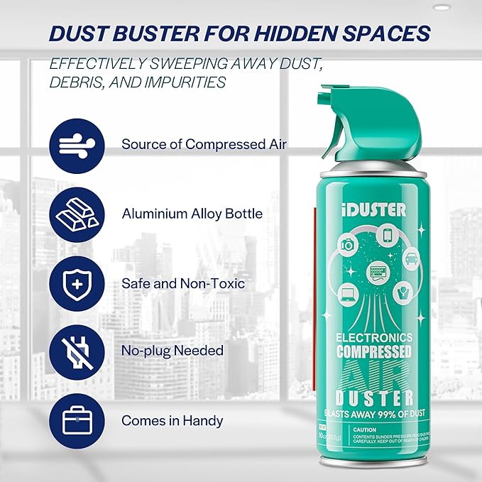 iDuster Disposable Compressed Gas Duster - 10oz Compressed Air Can, Computer and Keyboard Cleaner, 3 Packs