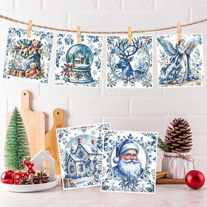 Winter Swedish Dishcloths for Kitchen, 6PCS Christmas Swedish Dish Cloths Gift Set, Vintage Reusable Washable Absorbent Dish Towel for Home Cleaning(7.8 X 7 Inches)