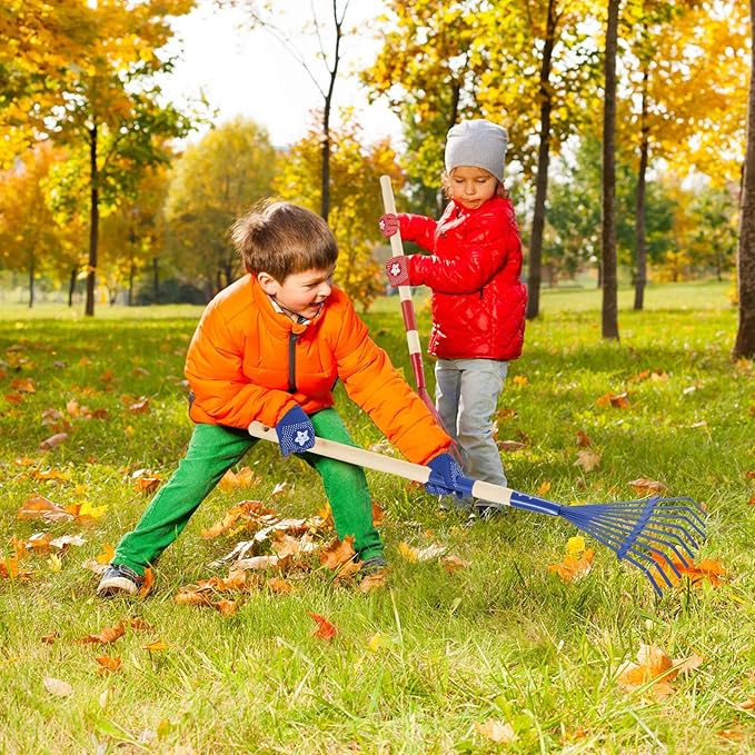 2PCS Garden Tool Rakes with Hardwood Handle, Garden Lawn Rake Leaves Lightweight Cute Rakes with Heads for Fall Garden Tools Gifts