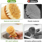 SUBEKYU Bamboo Dish Brush Set with Soap Holder, Wooden Dish Scrubber with Soap Dispenser, Natural Kitchen Scrub Brush, Washing Pot/Pans/Cast Iron, 2 Pack, Sisal Bristles