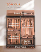 CASAMAYA Clothes Rack, Portable Closet, 54.3 Inch Large Capacity Wardrobe Closet, Clothes Storage Organizer with Shelves and 3 Hanging Rods, Easy to Assembly, Black PCT022B01