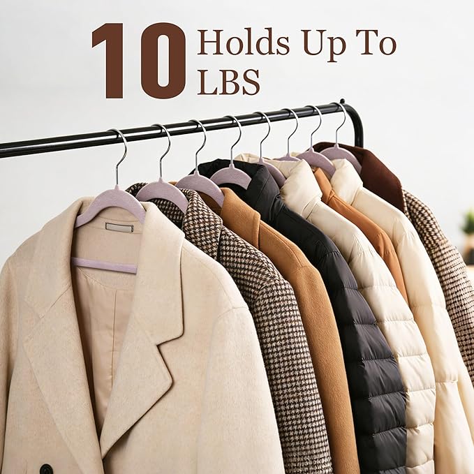 Velvet Hangers 30 Pack, Slim Non-Slip Clothes Hangers Space-Saving for Closet, Heavy Duty for Pants, Coats, Skirts, Jeans, Sweaters and More, Nylon-Flocked, Light Purple