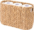 Wicker Toilet Paper Storage Holder with Built-in Handles, Toilet Paper Holder for up to 6 Mega Rolls, Water Hyacinth Toilet Paper Baskets Bathroom Accessories Organizer