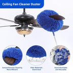 Microfiber Duster for High Ceiling Fan Blades, Cobweb with Extension Pole Adjusts 15-82 Inch, Reusable Cleaning Duster Kit with 3 Duster Heads for Wall Blinds Door Furniture Bookshelves (Blue)