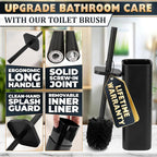 Black Toilet Brush with Square Stainless Steel Holder - Freestanding Toilet Brush and Holder Set Black - Removable Plastic Inner Cup, Splash Guard Cover, Replaceable Head, Corrosion Resistant Finish