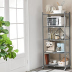 BRIAN & DANY 5-Tier Foldable Storage Shelves with Wheels, Folding Metal Rack Shelving Unit, Heavy Duty No Assembly Organizer Shelf for Garage, Kitchen, Basement, Pantry, Gray