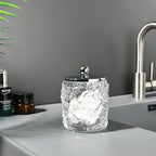 Clear Transparent Apothecary Floral Embossed Glass Jar With Silver/Chrome Metal Lid Cover for Bathroom Organization, Cotton Balls, Q Tips, and Small Accessories, Bathroom Storage