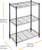 Whitmor 3 Tier Shelving Unit, Metal Storage Shelves, Adjustable Heavy Duty Shelf, 400 lbs Capacity per Shelf, 1200 lbs Total for Home, Garage, Workshop, 23" L x 13" W x 30" H, Black