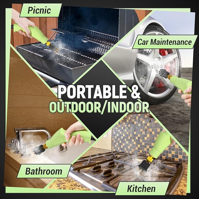 2500W Car Steam Cleaner for Home & Car, 10s Fast Heat Steamer for Cleaning, 6-Level Steam Control, Handheld Steam Cleaner with 37.19OZ Large Tank for Furniture, Grout, Tile & Floor(Green)