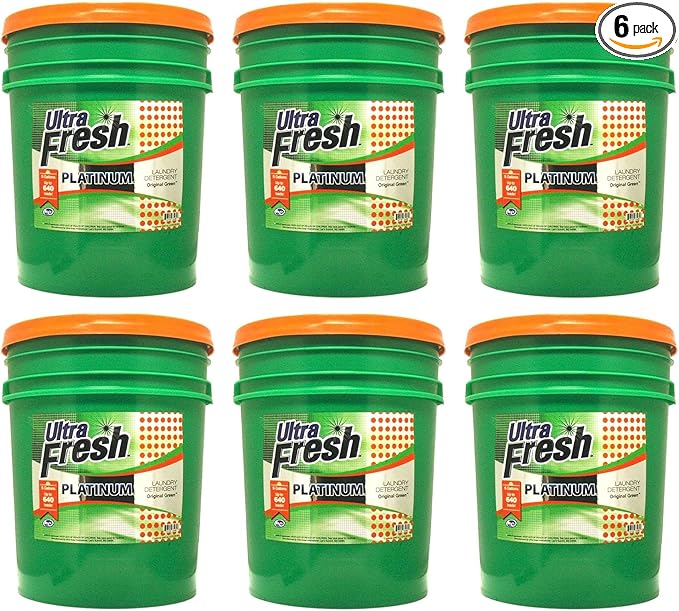 Ultra Fresh 3X Platinum 5 Gallon Laundry Detergent Liquid for All Machine Types with Easy Dispensing Pump, Up to 640 Loads, Original Green (6 Pack)