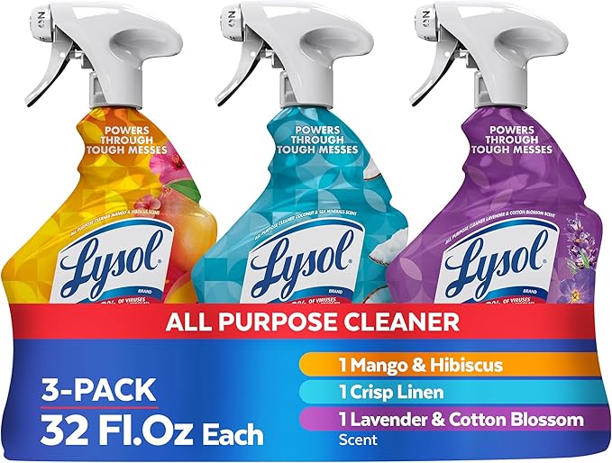 Lysol All Purpose Cleaner Spray, Multi-Purpose Disinfecting Spray, Kitchen & Bathroom Cleaner, Mango & Hibiscus, Coconut, and Lavender Scent (Pack of 3)