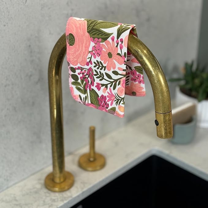 Reusable Paper Towels - 10 Pack - Roll of Washable Cotton Cloth Paper Towels - Paperless Reusable Napkins Cloth Washable - Absorbent + Long Lasting - Zero Waste Products - (Flower Power)