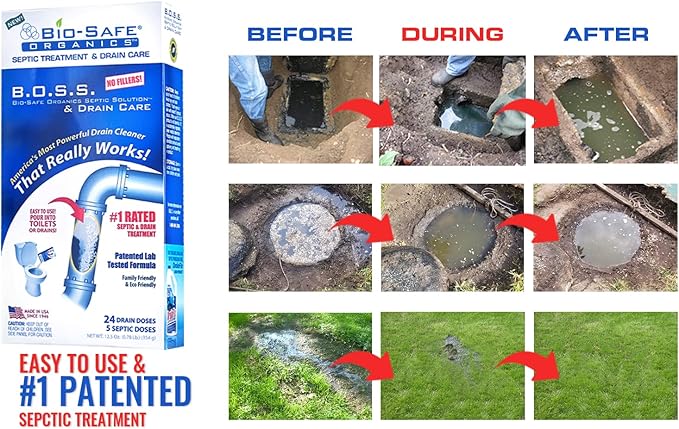 Bio-Safe Organics - Septic Tank Shock - Small Combo Drainfix & Small BOSS package - Patented Exxon Valdez Septic Tank Treatment - Septic Maintenance