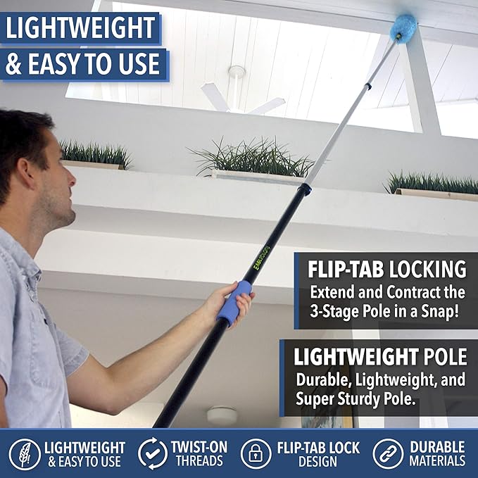 EVERSPROUT 5-to-14 Foot Flexible Microfiber Feather Duster and Extension Pole Combo (20 Foot Reach) | Lightweight, High-Grade Aluminum, 3-Stage Telescopic Pole | Extra Long 24-inch Feather Duster
