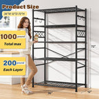 Storage Shelves 5-Tier Large Capacity Wire Shelving with Hooks, Heavy Duty Garage Shelving Unit with Leveling Feet, Stable Metal Shelf for Pantry, Kitchen and Closet, 72" H x 36" W x 12" D, Black