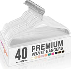 HOUSE DAY White Velvet Hangers 40 Pack, Non Slip Clothes Felt Hanger Heavy Duty for Coat, Premium Slim Space Saving Suit Hangers for Closet Organizer, 360° Rotating Silver Hook