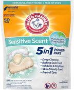 Arm & Hammer Sensitive Scent 5-in-1 Laundry Detergent Power Paks, 50 Count, Fresh