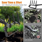 Garden Hoe Tool - Heavy Duty 2 in 1 Scuffle Hoes with Cultivator Tiller for Weeding Grass,Loosening Soil,Sharp Blade,36-60” Long Handle,Push Pull Action Hoe with Scraper Rake for Gardening