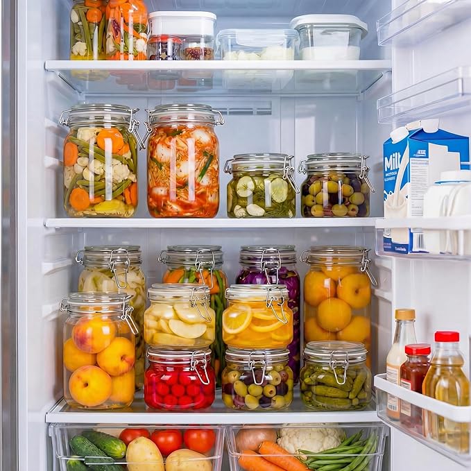 17oz - 6 Pack Square Glass Jars with Airtight Lid, Wide Mouth Mason Jars with Clamp Lids, Air Tight Glass Canisters, Best Food Storage Containers for Cereal, Pasta, Rice, Sugar, Coffee, Spice