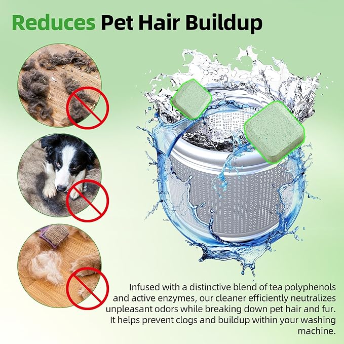 (30-Pack) Washing Machine Cleaning Tablets, Formulated for Pet Owners, Washer Cleaner, for Front-Loaders, Top-Loaders, HE Machines, Easily Removes Residue, Septic Safe, Over a 12-Month Supply