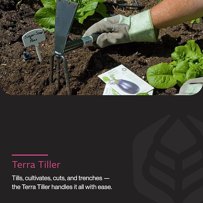 Yard Butler Terra Tiller Hand Cultivator, ITT-4T - Essential Gardening Tool for Yardwork - Power-Coated Steel Construction - Comfortable Grip - Long-Lasting - Rust-Resistant