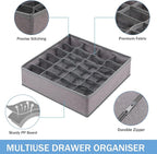 Foldable Storage Cubes Drawer Underwear Organizer Dividers， under Cabinet Organizer 24-Cell Fabric Storage Boxes for Lingerie,Socks,Ties （Grey）