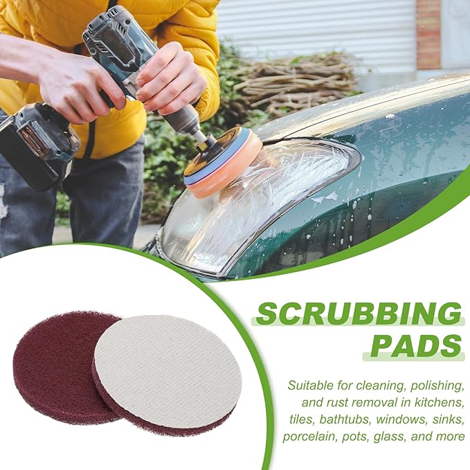 Power Scrub Pads, Scrubbing Pads 800 Grits Scouring Discs - Fitting for (Home Kitchen Cleaning - Drill Attachment - Scrubber Replacement) 6 Pcs & 5 Inch & Dark Red