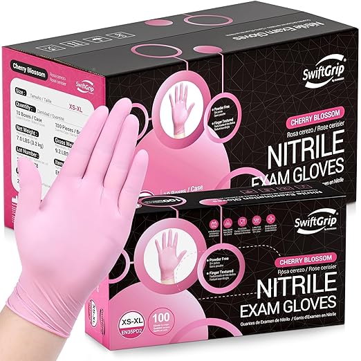 Pink Nitrile Gloves, 3-mil, Industrial Gloves Disposable Latex Free, for Cleaning & Esthetician, Rubber Powder-Free, 1000-ct Case (Large) Large (Pack of 1000)