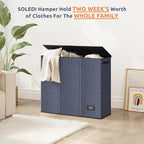 SOLEDI 180L 3-Section Laundry Hamper with Lid, Extra Large Dirty Clothes Basket with Sturdy Handles for Laundry Room & Bedroom - Durable Organizer for Sorting Laundry