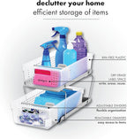 madesmart 2 Tier Organizer, Under Cabinet Storage with Pull Out Sliding Drawers, for Cleaning Supplies, Pantry, Undersink, Sponges, Bottles & Bath, Pull Out Baskets, Frost 2 PACK