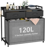 STIKELY Laundry Hamper Laundry Basket with 3 Section Pull-Out Rolling Bags, Laundry Sorter for Organization and Storage with 2 Pull-Out Drawers for Laundry Room, Bathroom, Bedroom Use (Black)