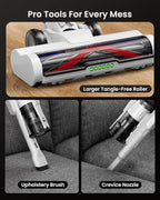 Cordless Vacuum Cleaner for Home, Upgraded 60Kpa Powerful Suction Pet Hair Vacuum with 70min Runtime, Green LED Light for Hardwood Floors & Carpet, Self-Standing Rechargeable Stick Vacuum, Off-white